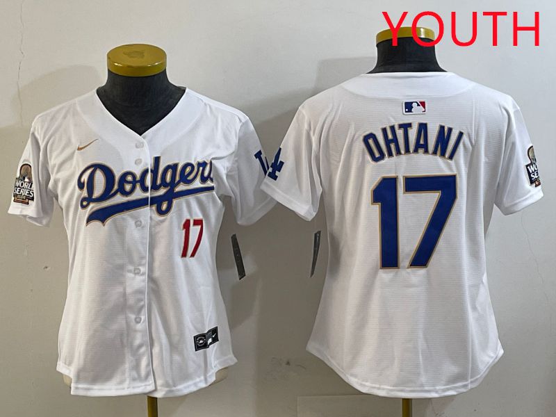 Youth Los Angeles Dodgers #17 Ohtani White Gold Game 2025 Nike MLB Jersey style 1->youth mlb jersey->Youth Jersey